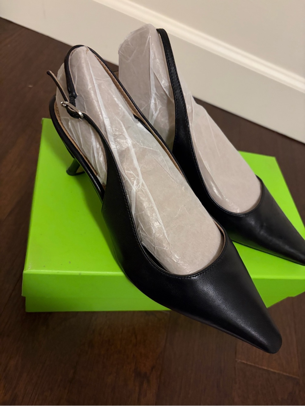 Sam Edelman Black Pointed Slingback Kitten Heels